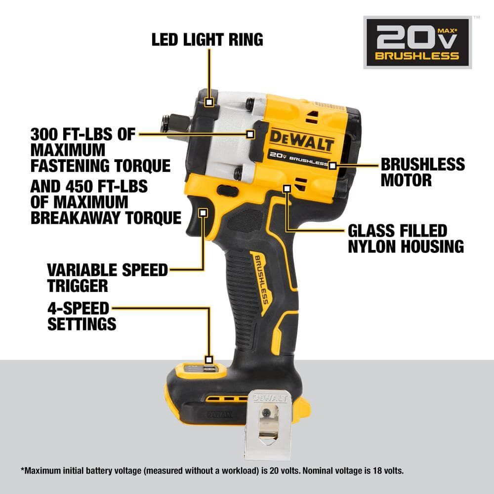 DEWALT DCF921B ATOMIC™ 20V MAX* 1/2 in. Cordless Impact Wrench With Hog Ring Anvil (Tool Only)