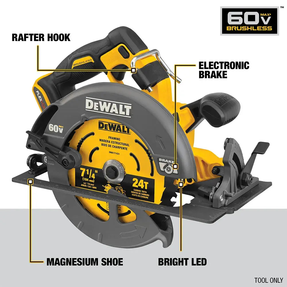 DEWALT DCS578B 60V MAX* Brushless Cordless 7-1/4-in. Circular Saw with Electronic Brake (Tool Only)