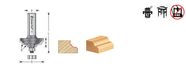 AMANA 54127 Carbide Tipped Ogee Fillet 3/8 Radius x 2-1/4 Dia x 15/16 x 1/2 Inch Shank