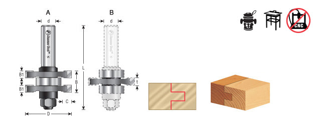 AMANA 55401 55401 Carbide Tipped Tongue & Groove 3/8 Kerf x 1-5/8 Dia x 1-1/8 x 1/2 Inch Shank Assembly for 3/4 - 1-1/8 Material