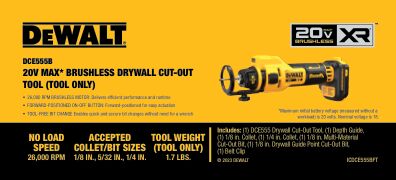 DEWALT DCE555B 20V MAX* XR® Brushless Drywall Cut-Out Tool (Tool Only)