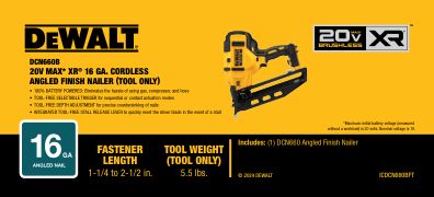 DEWALT DCN660B 20V MAX* XR® 16ga Cordless Angled Finish Nailer (Tool Only)