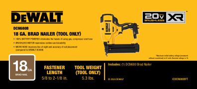 DEWALT DCN680B 20V MAX* XR® 18ga Cordless Brad Nailer (Tool Only)