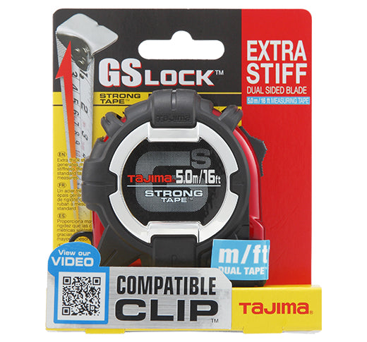 TAJIMA GS-C16/5MBW GS-LOCK, 16FT/5M X 1IN STRONG TAPE & HOOK WITH COMPATIBLE CLIP