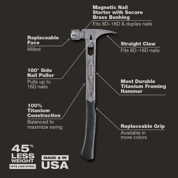 STILETTO TIB15MC 15oz TIBONE™ Milled/Curved Titanium Hammer