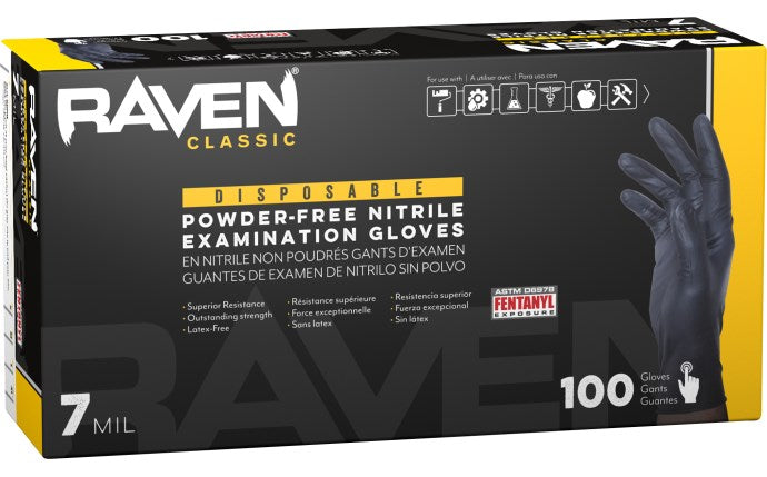 SAS SAFETY 66517 Raven® Powder-Free Exam Grade Nitrile Disposable Gloves - 7 Mil - 100PK - M