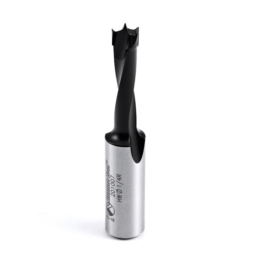 AMANA 201007 Carbide Tipped Brad Point Boring Bit R/H 1/4 Dia x 57mm Long x 10mm Shank