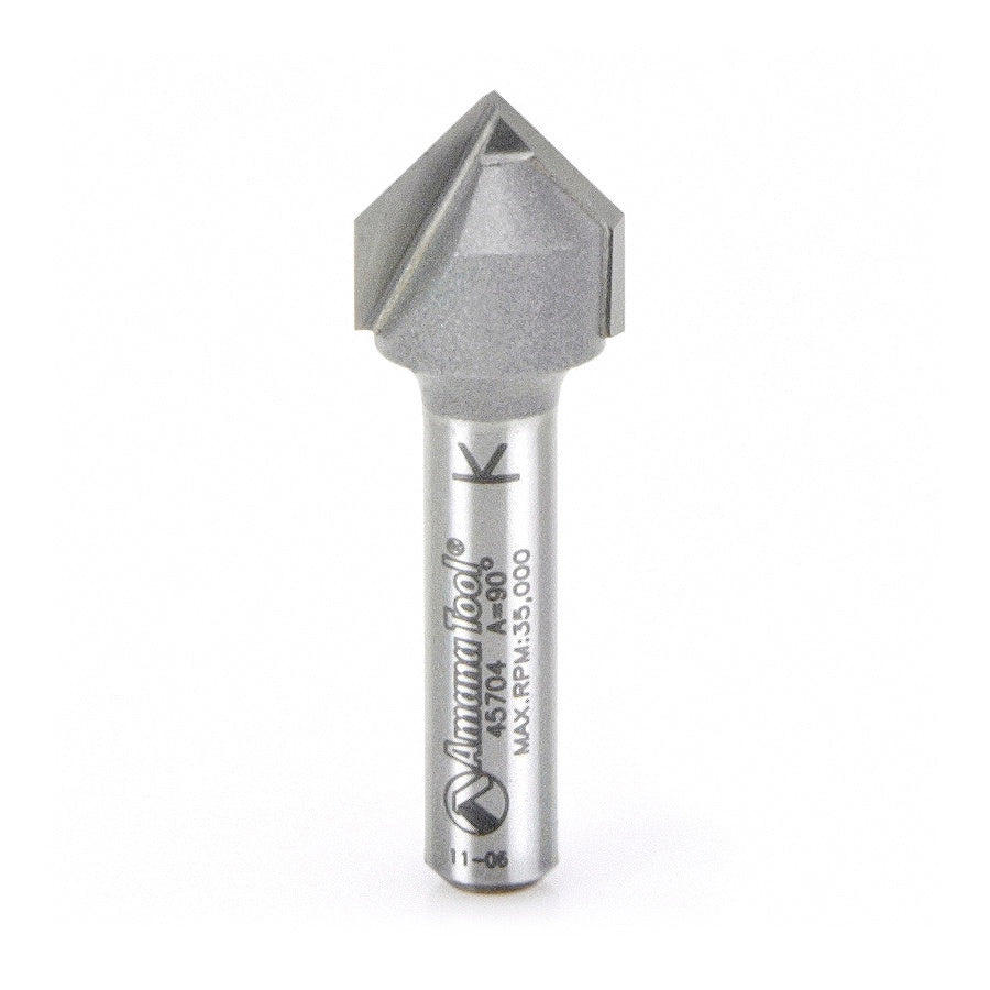 AMANA 45704 Carbide Tipped V-Groove 90 Deg x 1/2 Dia x 1/4 x 1/4 Inch Shank