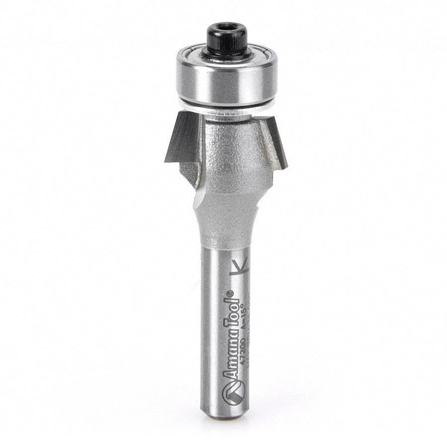 AMANA 47200 Carbide Tipped Bevel Laminate Trim 15 Deg x 5/8 Dia x 1/4 x 1/4 Inch Shank with Ball Bearing