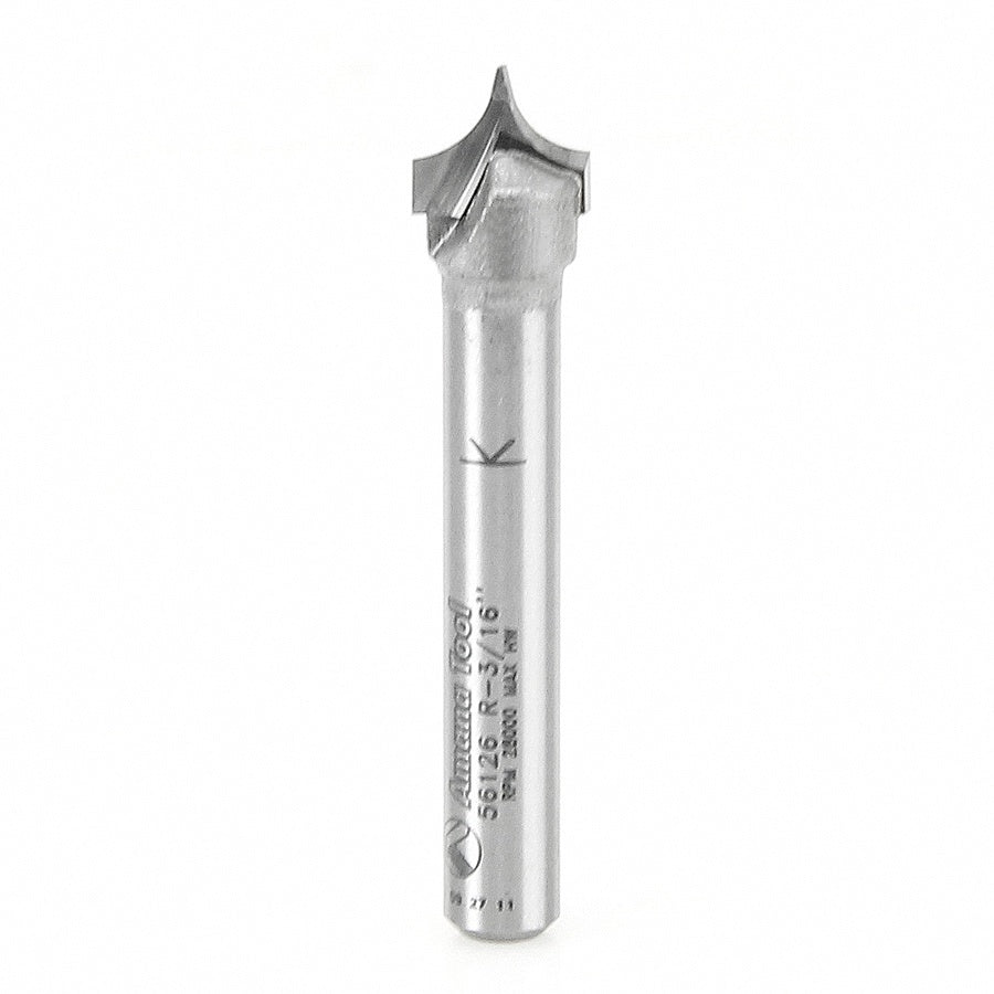 AMANA 56126 Carbide Tipped Point Cutting Roundover 3/16 Radius x 3/8 Dia x 19/64 x 1/4 Shank Router Bit