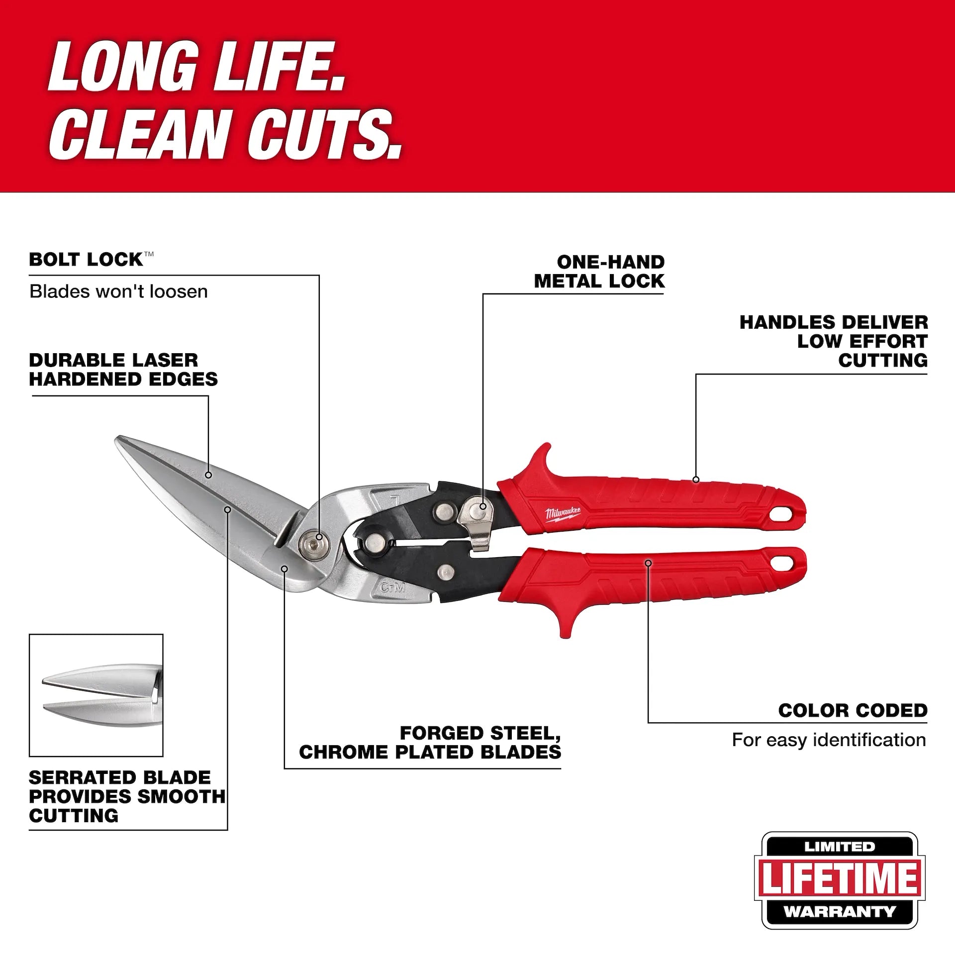 MILWAUKEE 48-22-4568 Left Offset Long Cut Aviation Snips