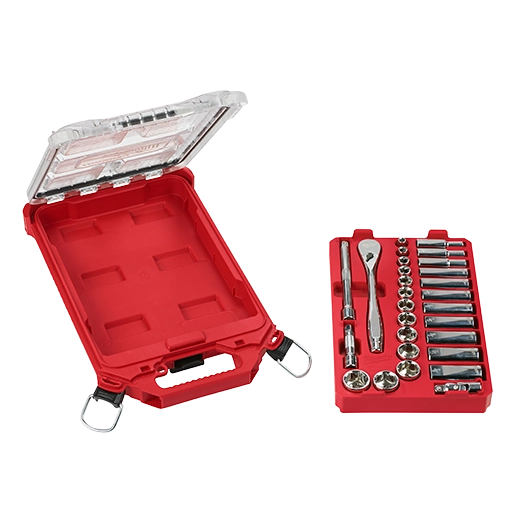 MILWAUKEE 48-22-9481 3/8” Drive 28pc Ratchet & Socket Set with PACKOUT™ Low-Profile Compact Organizer - SAE