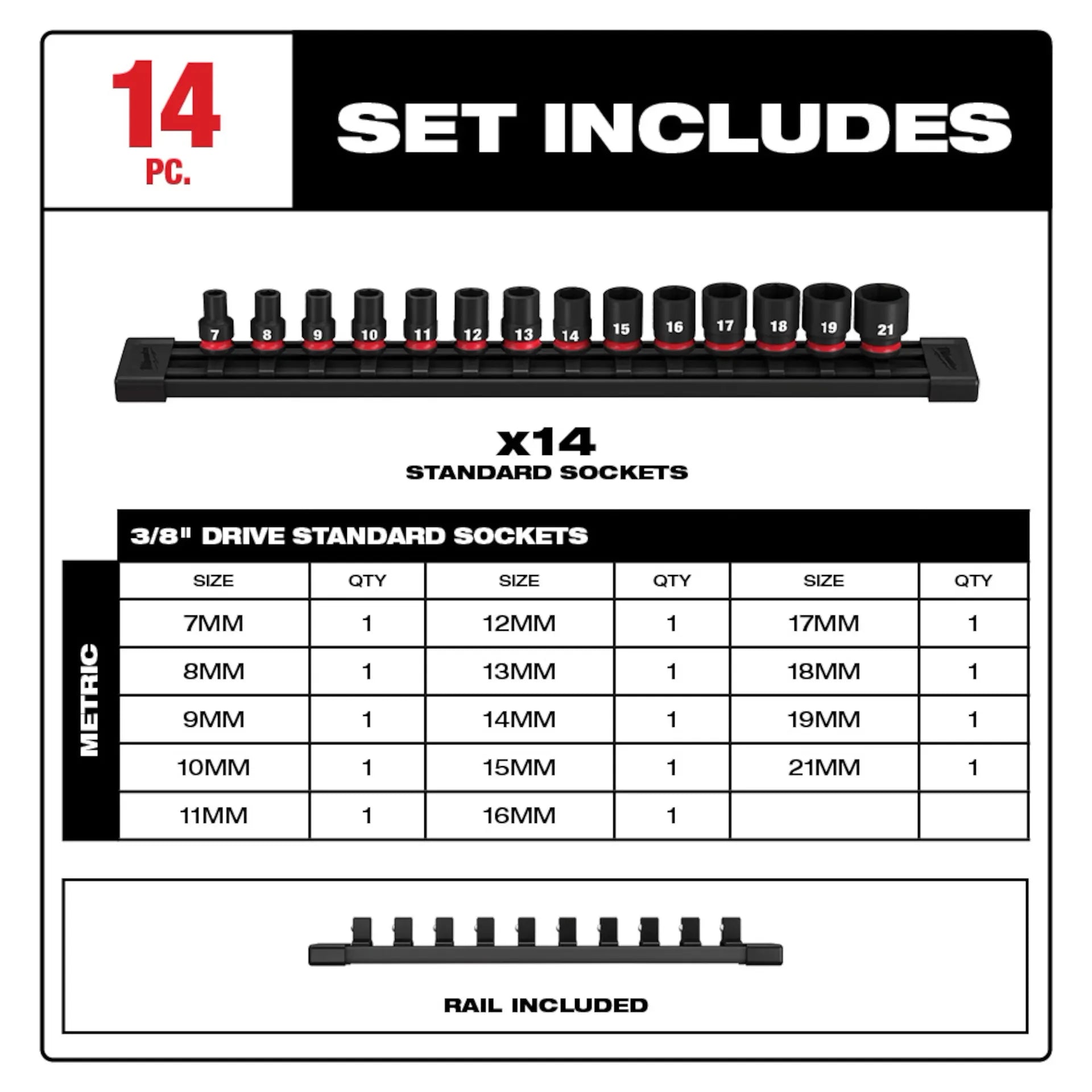 MILWAUKEE 49-66-7007 14PC SHOCKWAVE™ Impact Duty 3/8