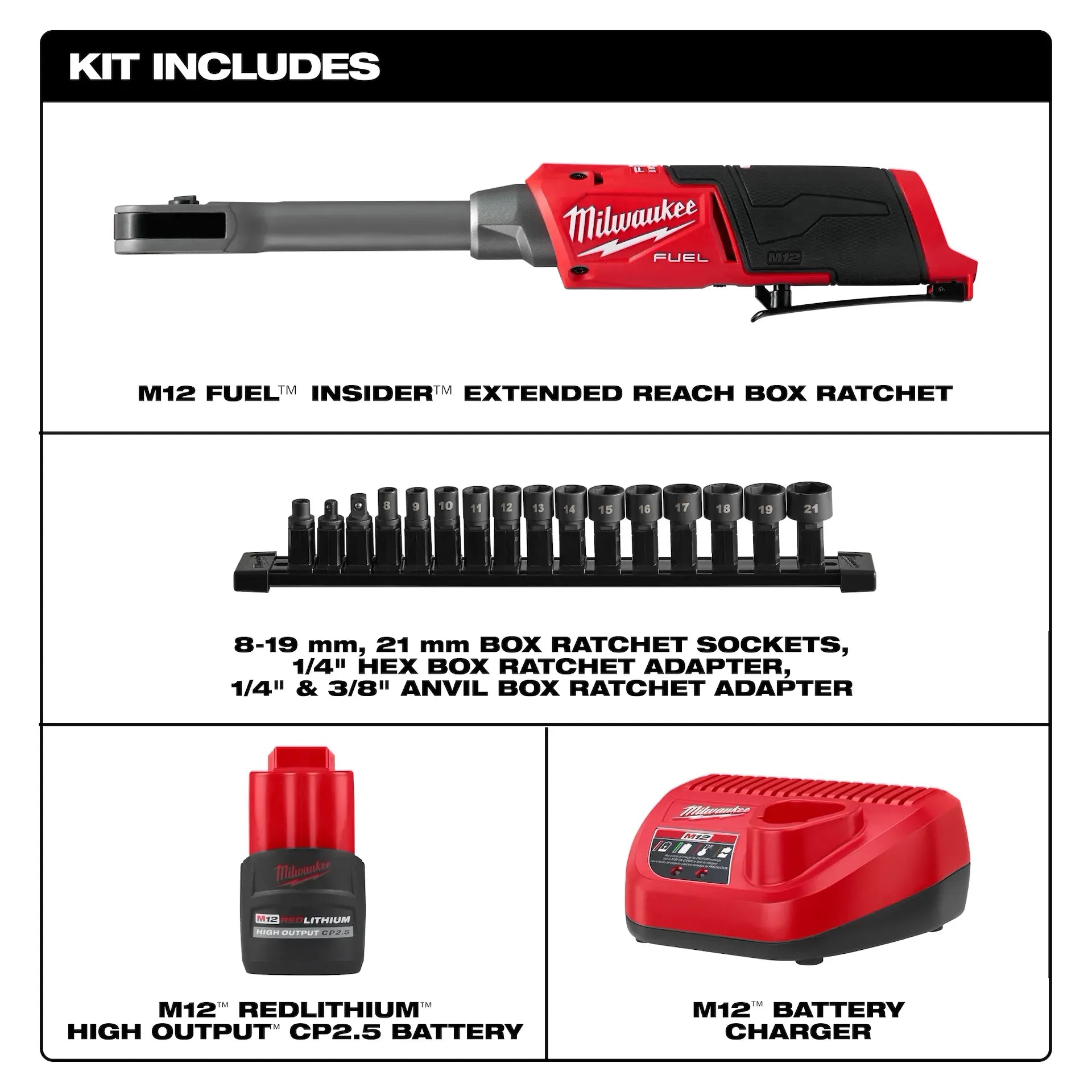 MILWAUKEE 3050-21 M12 FUEL™ INSIDER™ Extended Reach Box Ratchet Kit