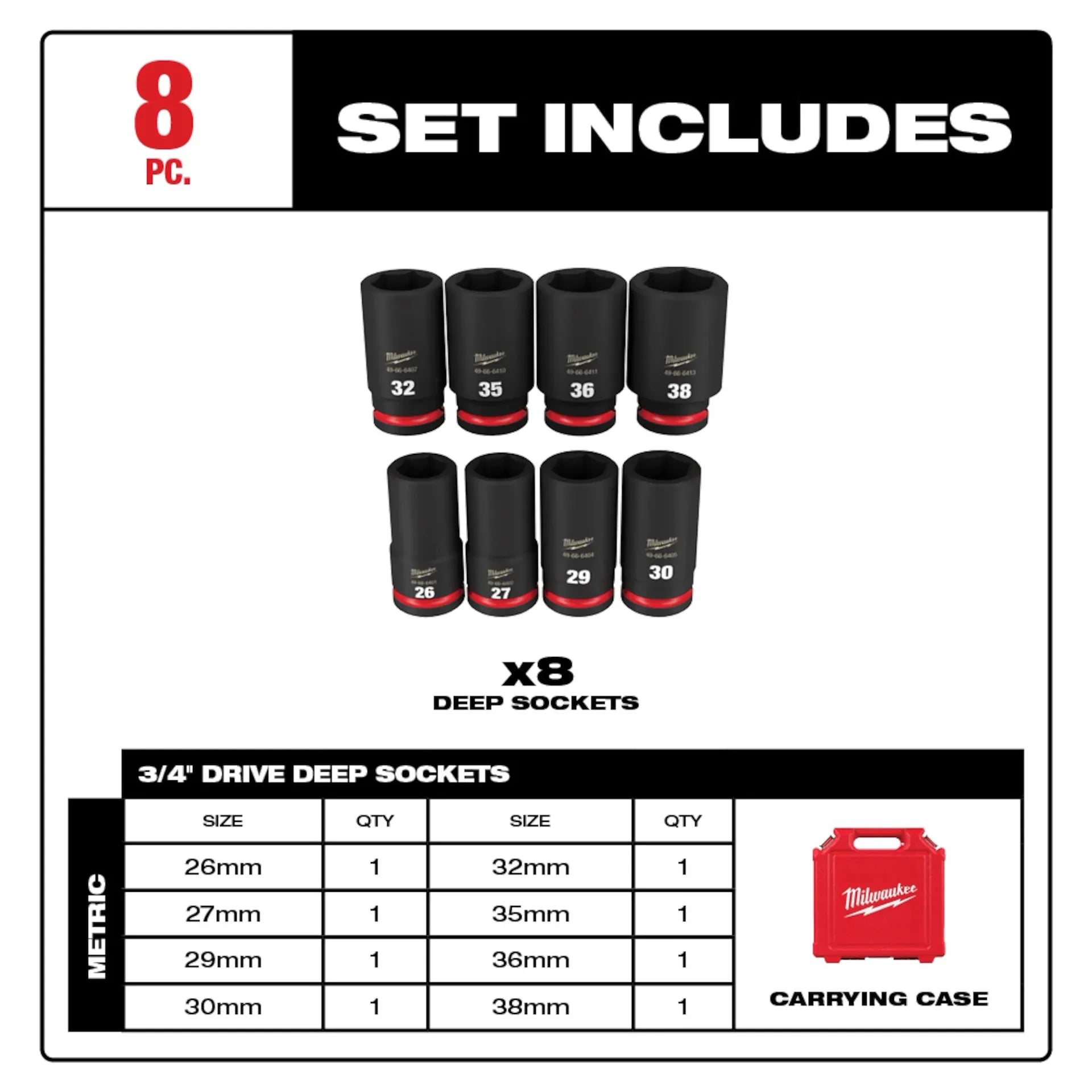 MILWAUKEE 49-66-7020 8PC SHOCKWAVE™ Impact Duty 3/4
