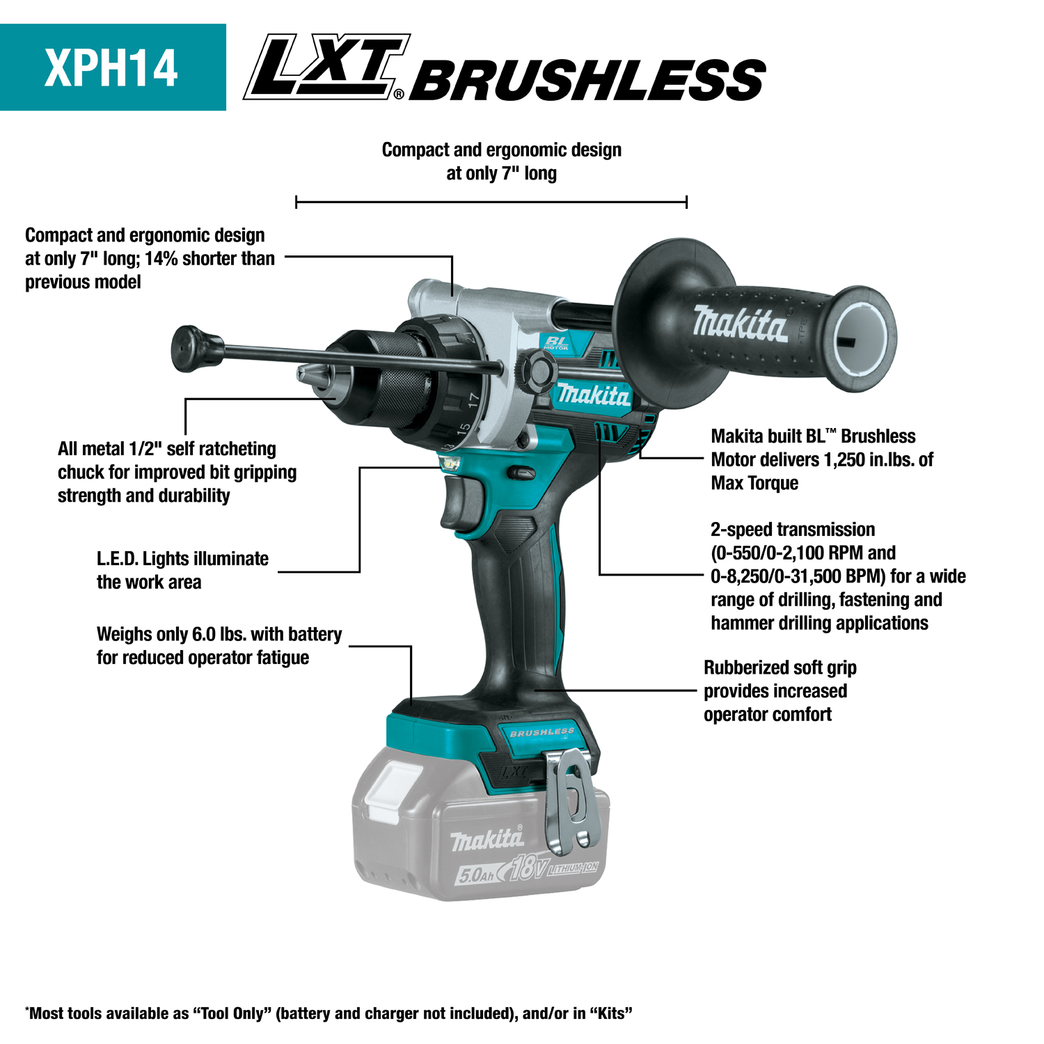 MAKITA XT297T 18V LXT® Lithium‑Ion Brushless Cordless 2‑Pc. Combo Kit (5.0Ah)