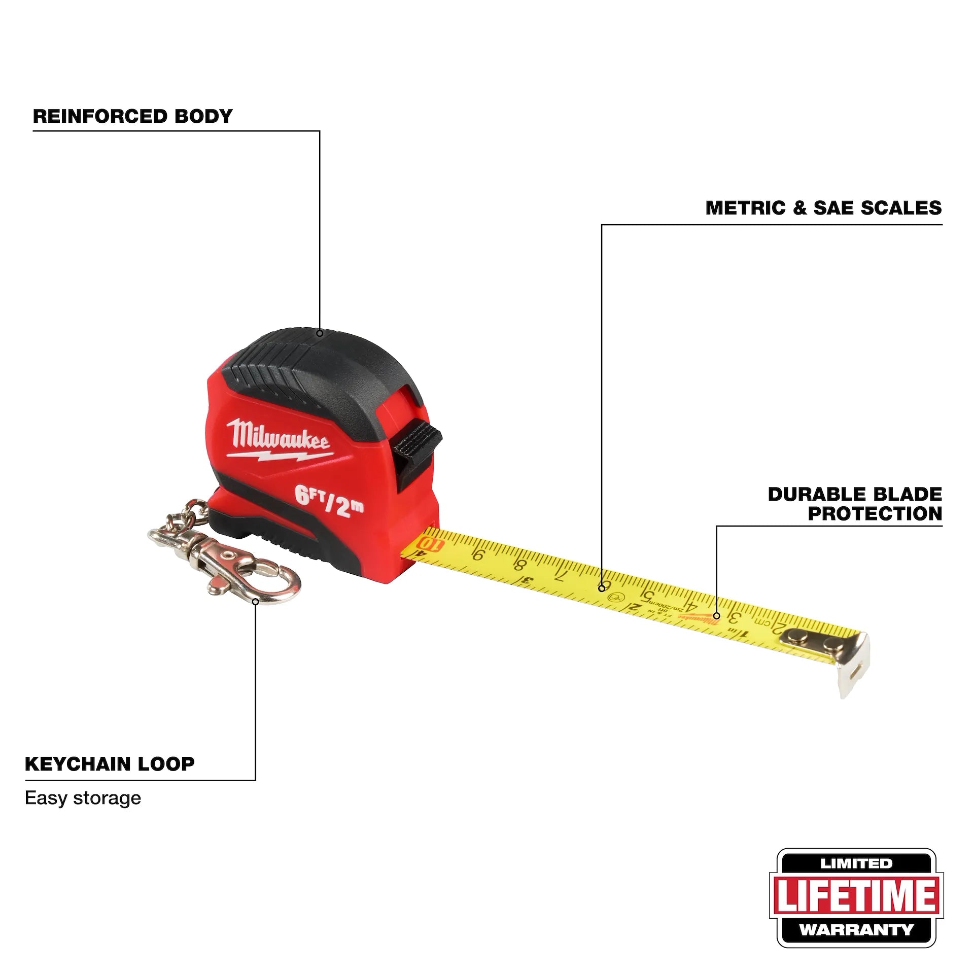 MILWAUKEE 48-22-1706 6ft/2m Keychain Tape Measure