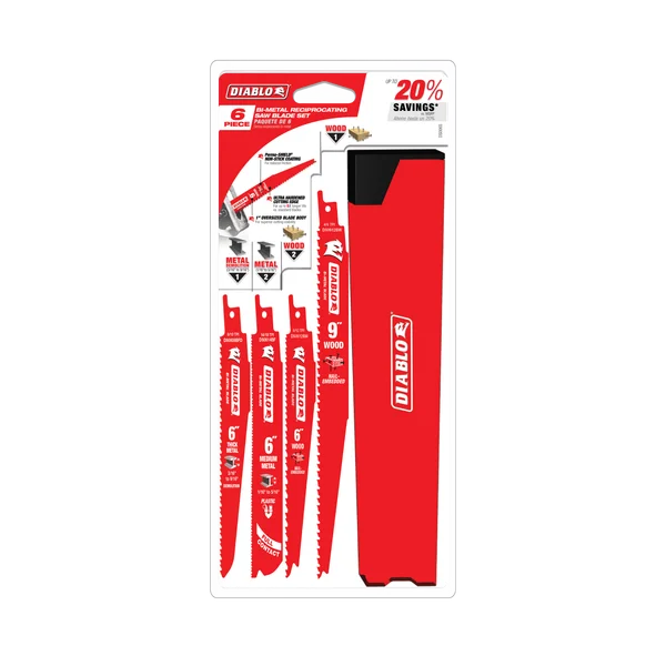 DIABLO DS006S Bi-Metal Reciprocating Saw Blade Set for Wood and Metal Demolition (6-pc)