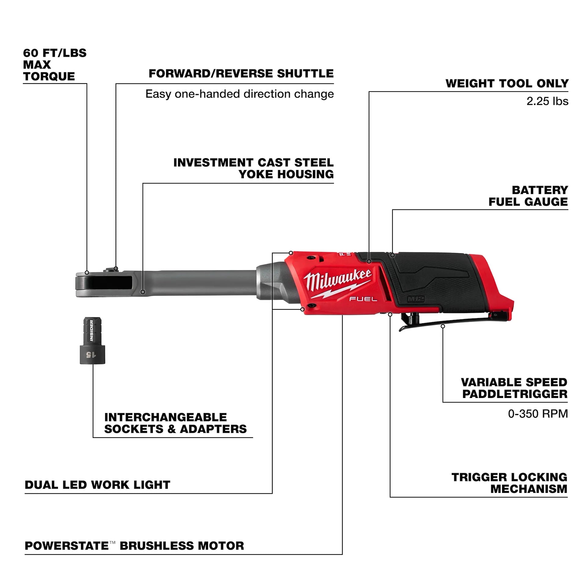 MILWAUKEE 3050-20 M12 FUEL™ INSIDER™ Extended Reach Box Ratchet (Tool Only)
