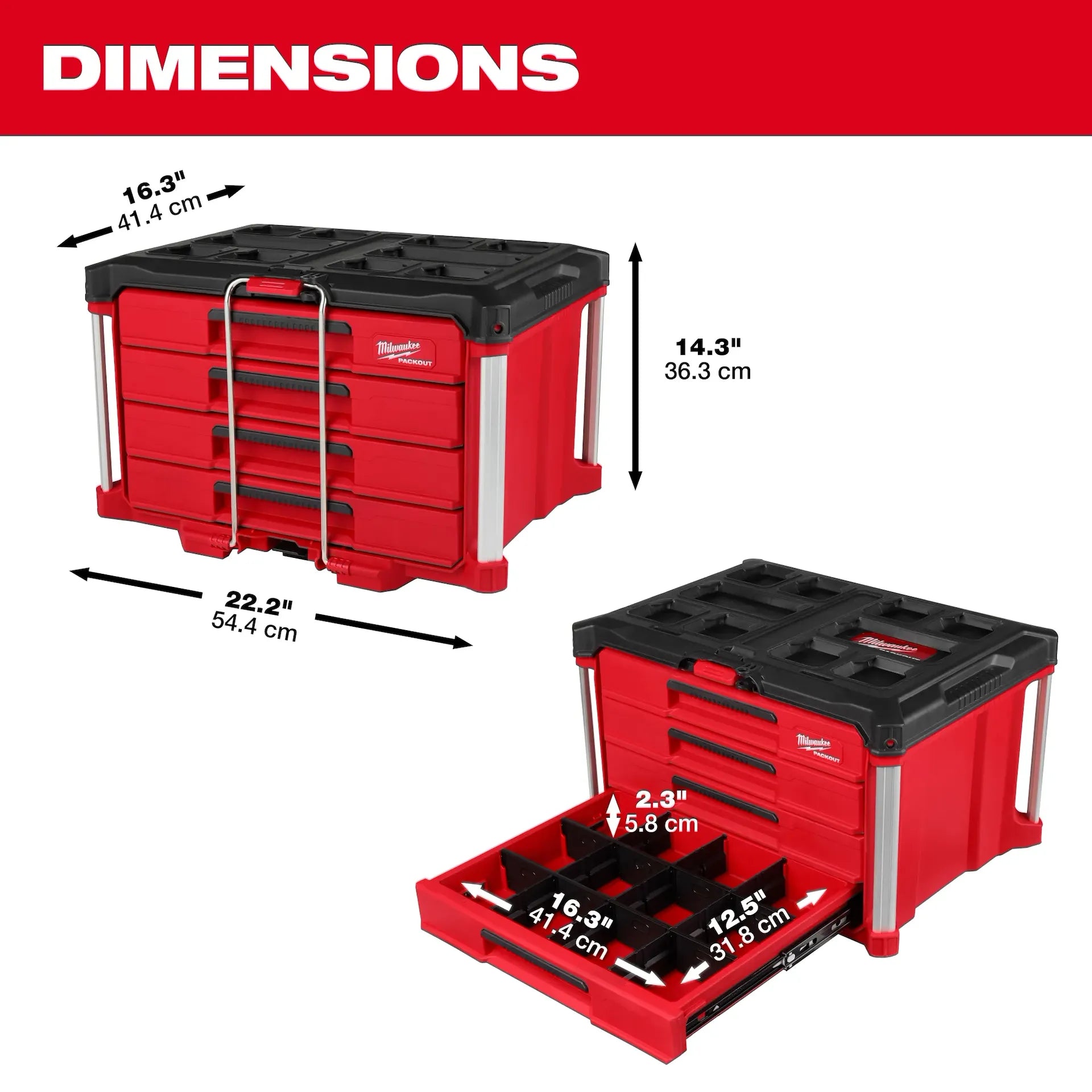 MILWAUKEE 48-22-8444 PACKOUT™ 4 Drawer Tool Box