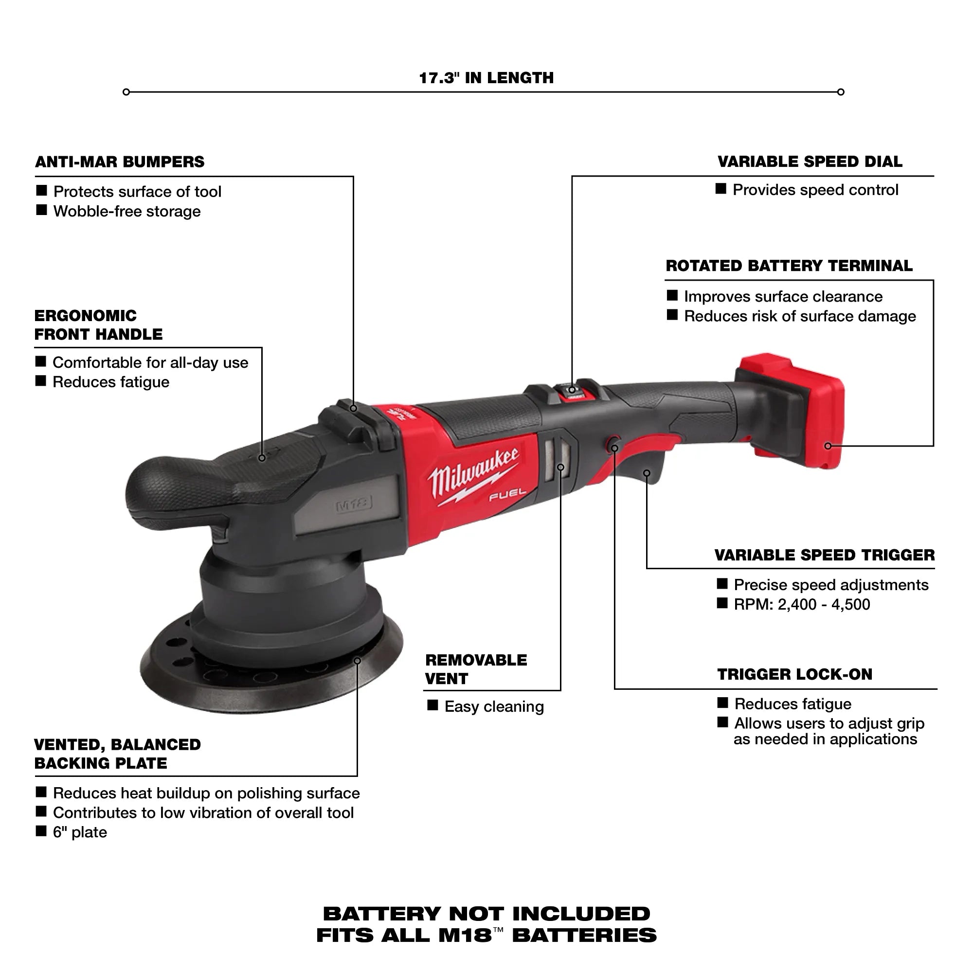 MILWAUKEE 2685-20 M18 FUEL™ 21mm Random Orbital Polisher (Tool Only)