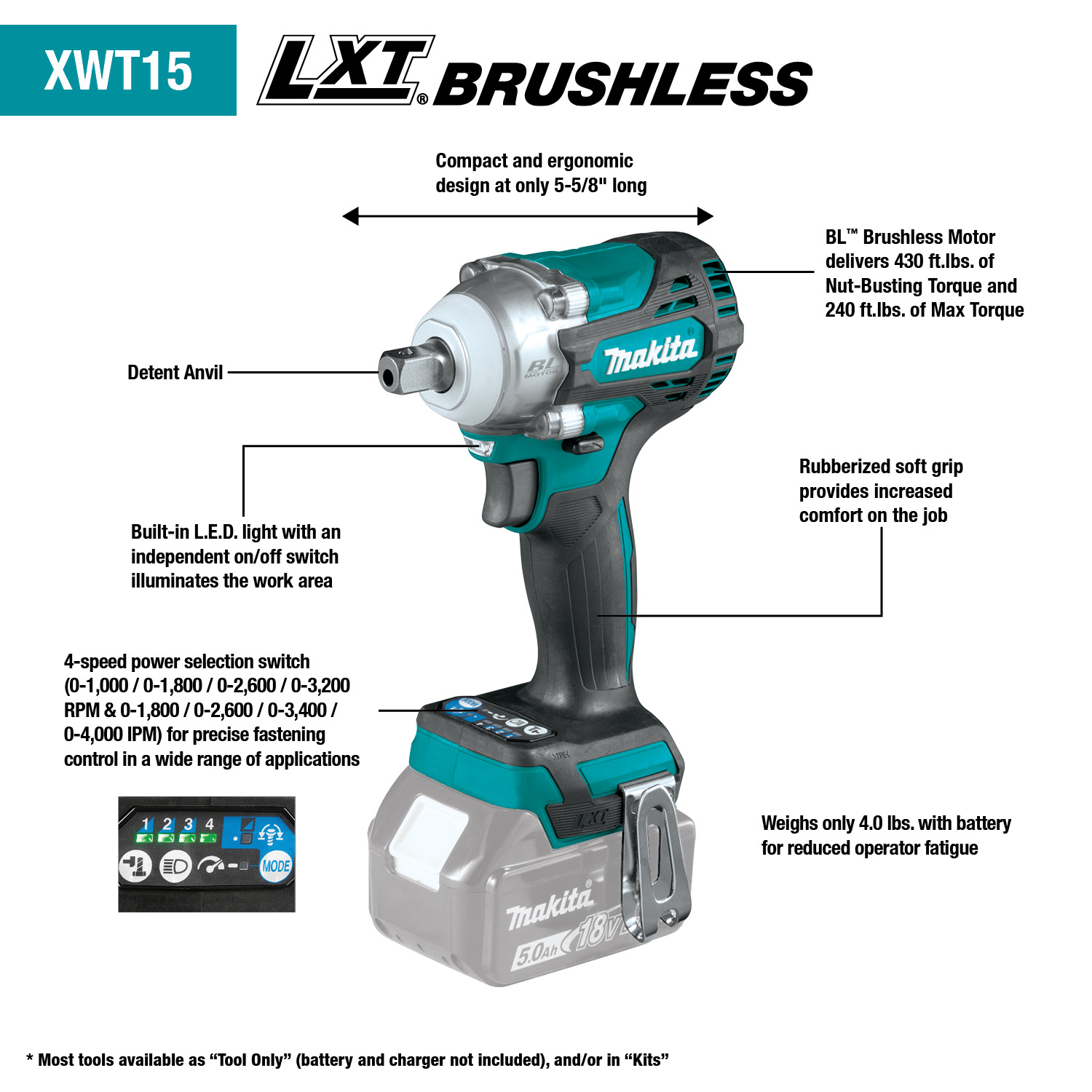 MAKITA XWT15XVZ 18V LXT BL 1/2
