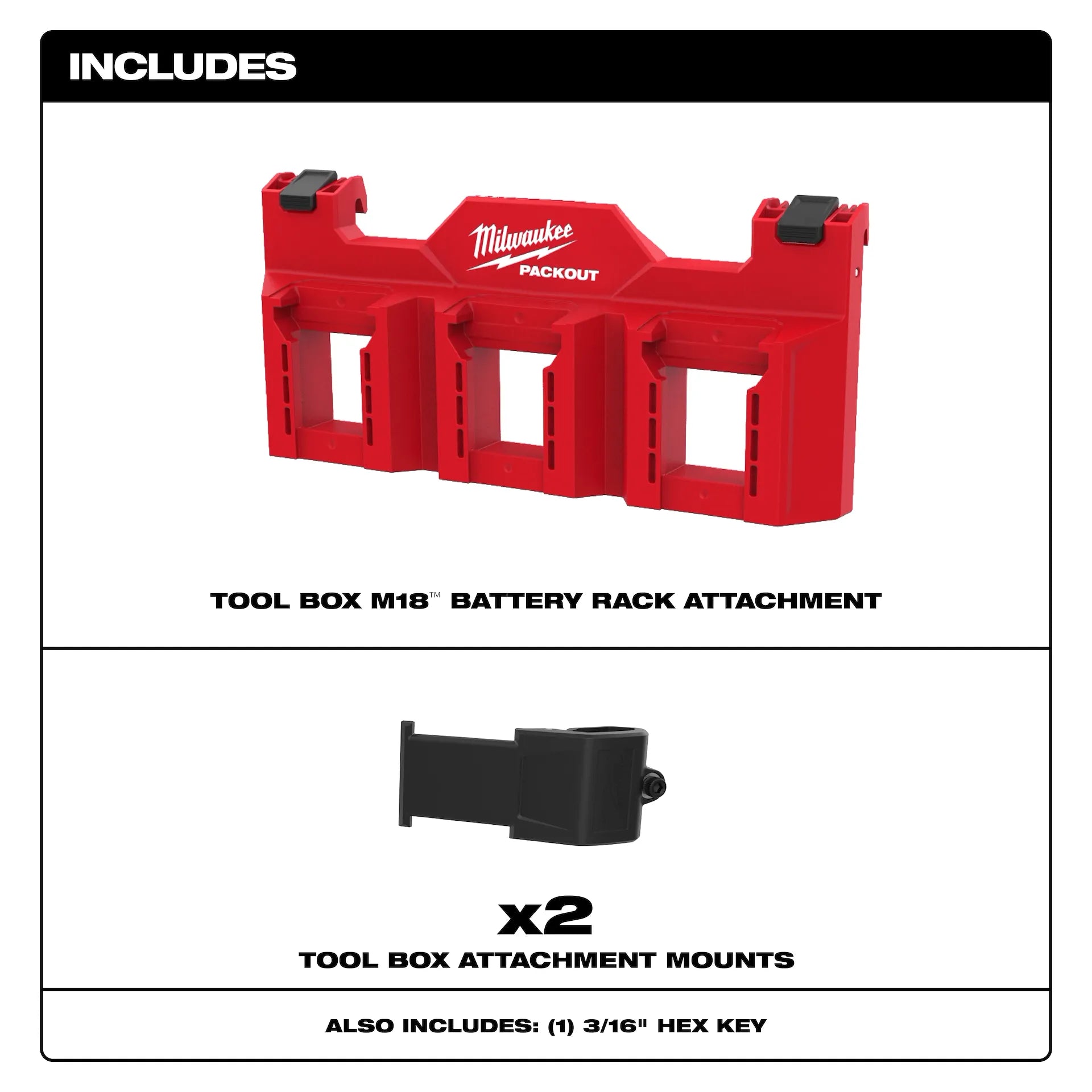 MILWAUKEE 48-22-8603 PACKOUT™ Tool Box M18™ Battery Rack Attachment
