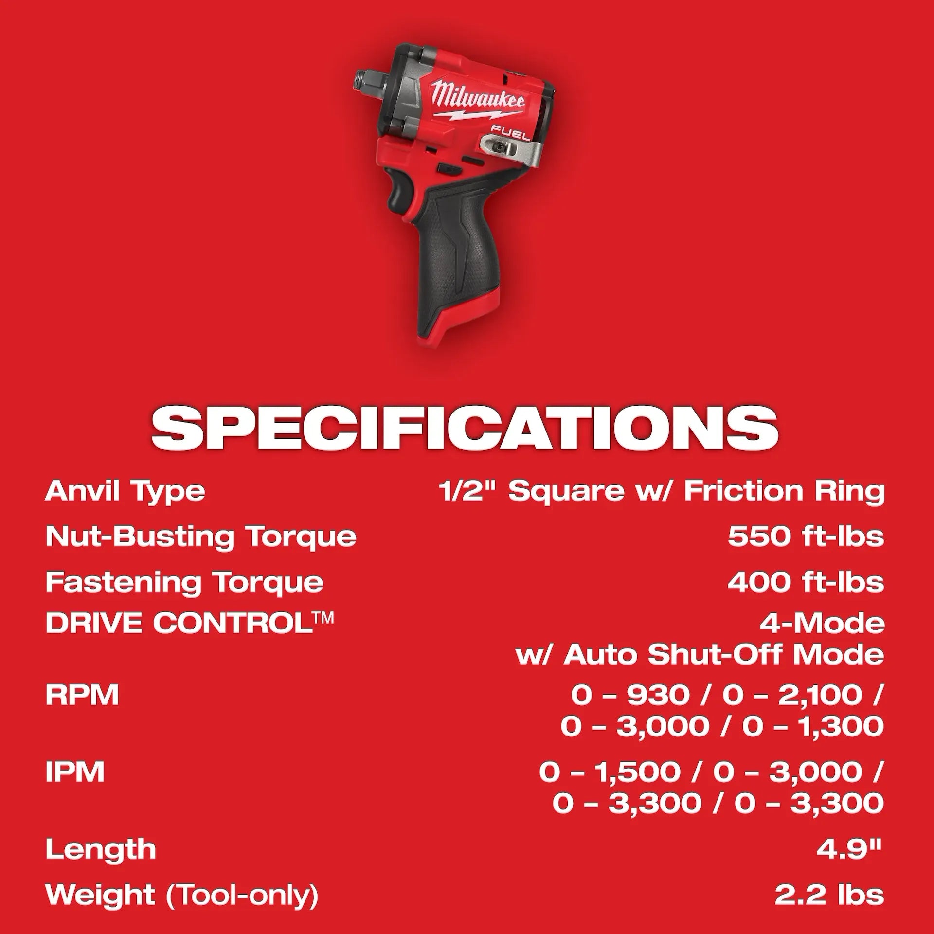 MILWAUKEE 2563-20 M12 FUEL™ Stubby 1/2