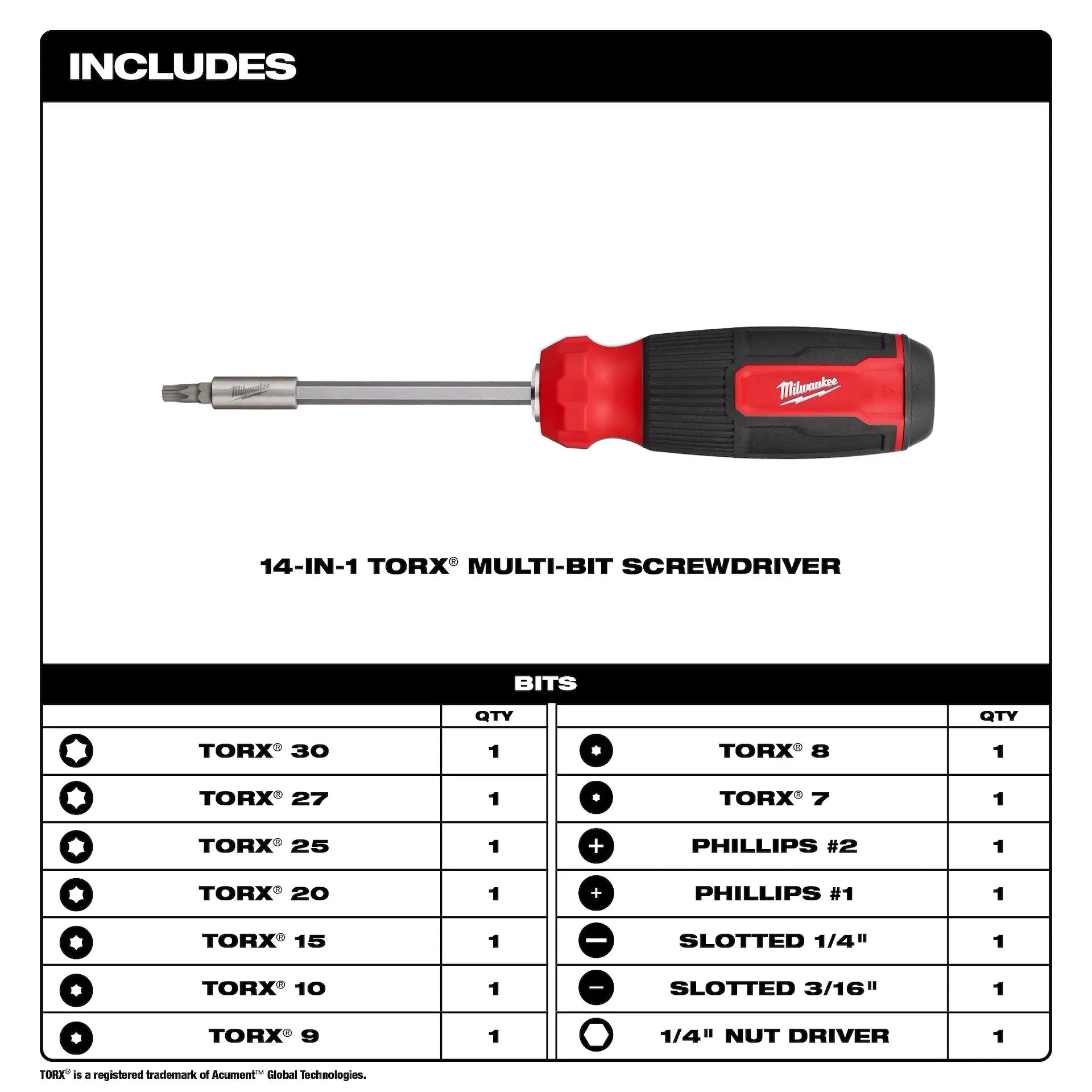 MILWAUKEE 48-22-2907 14-in-1 TORX Multi-Bit Screwdriver
