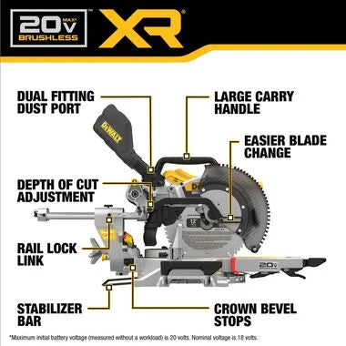 DEWALT DCS785B 20V MAX XR 12IN DOUBLE BEVEL MITER SAW
