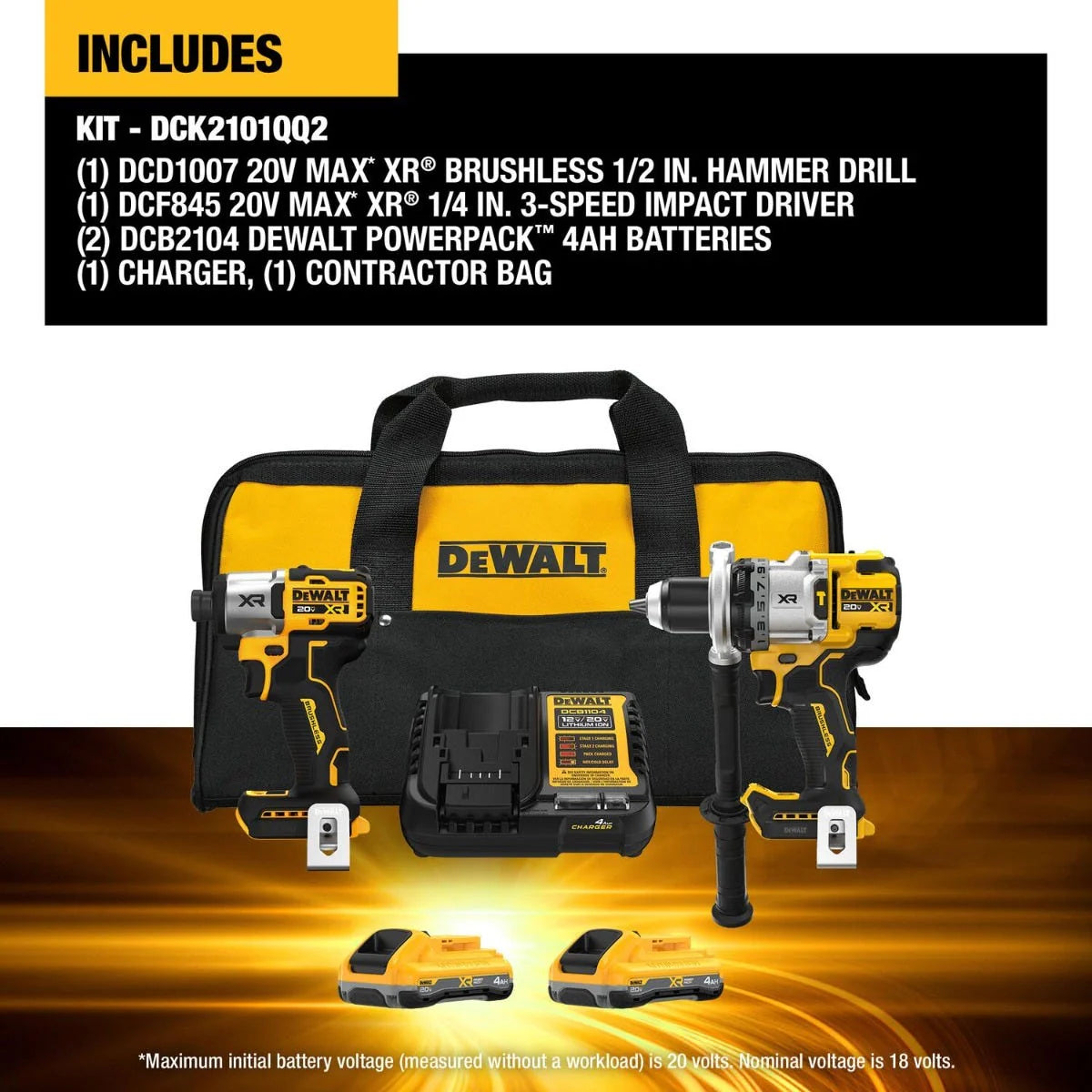 DEWALT DCK2101QQ2 20V MAX*XR 2-Tool Hammer Drill/Impact Combo Kit