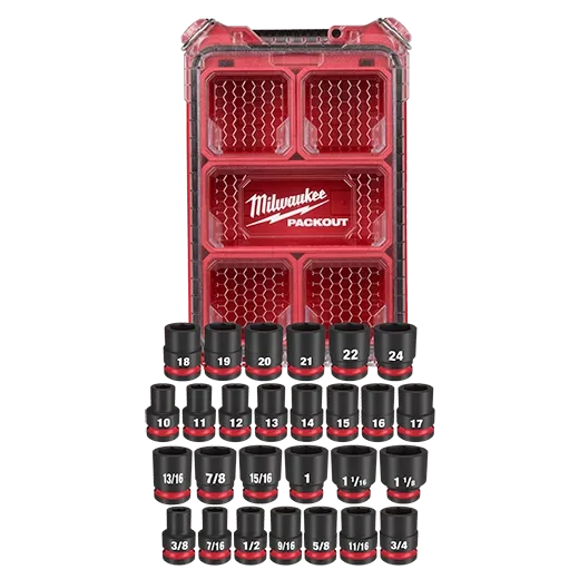 MILWAUKEE 49-66-6804 27PC SHOCKWAVE™ Impact Duty Socket 1/2” Drive MM & SAE Set with PACKOUT™
