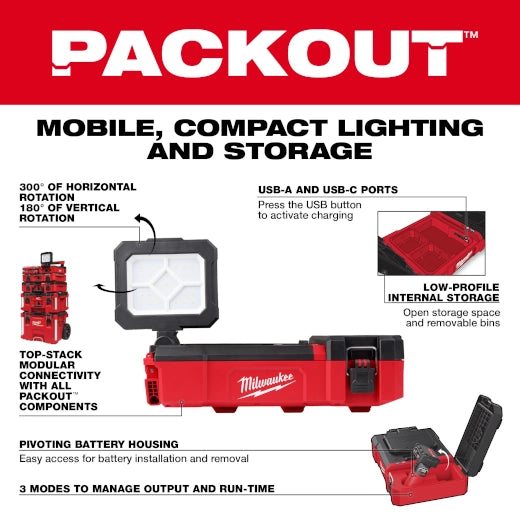 MILWAUKEE 2356-20 M12™ Flood Light + USB Charging w/ PACKOUT™ Compatibility