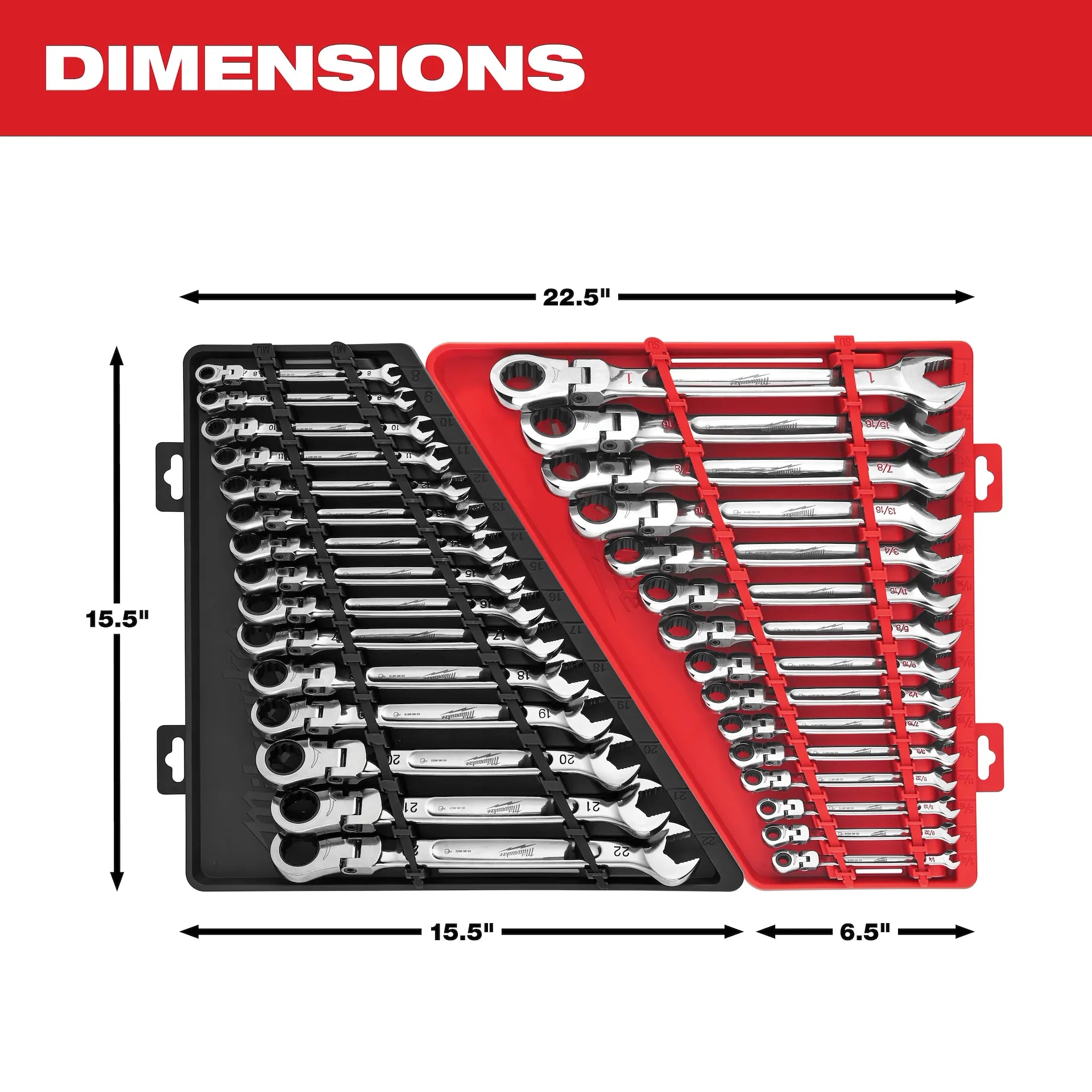 MILWAUKEE 48-22-9413 15pc SAE Flex Head Ratcheting Combination Wrench Set