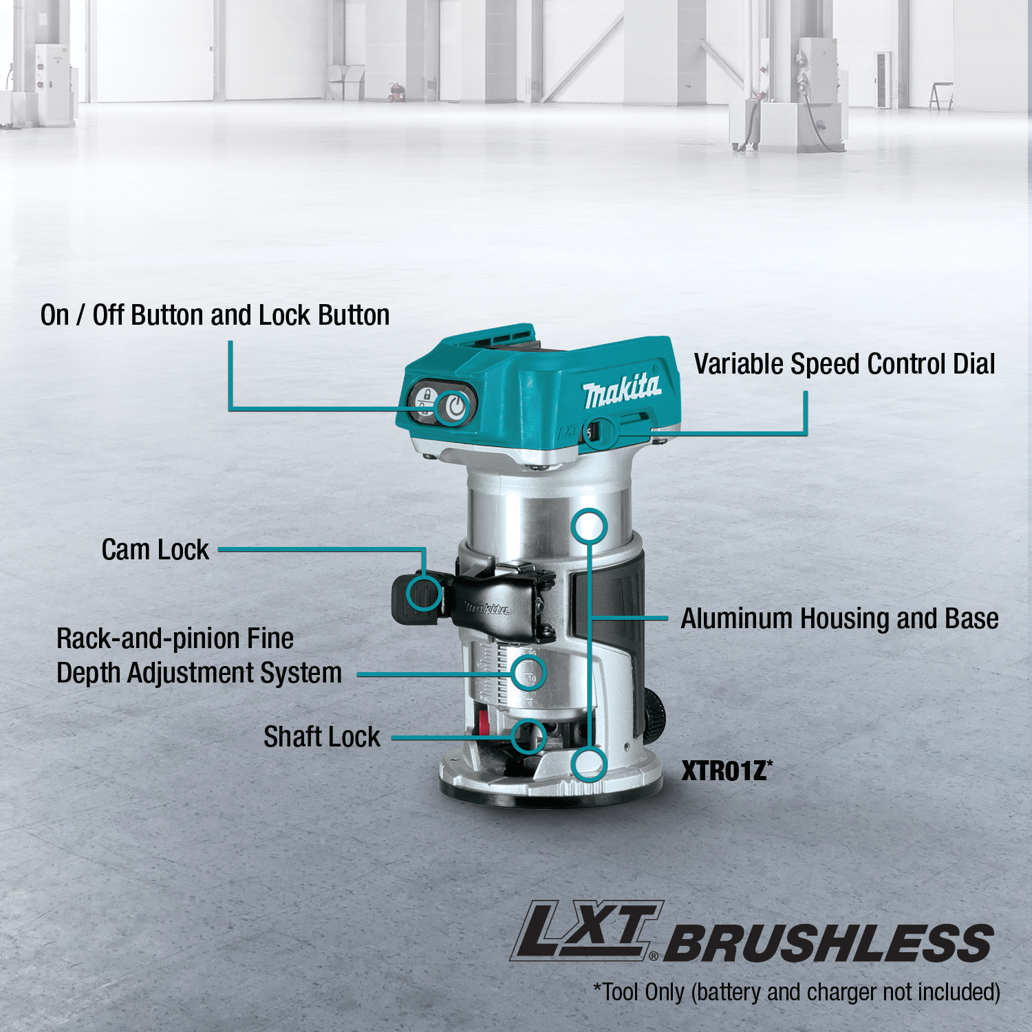 MAKITA XTR01Z 18V LXT® Lithium‑Ion Brushless Cordless Compact Router, Tool Only