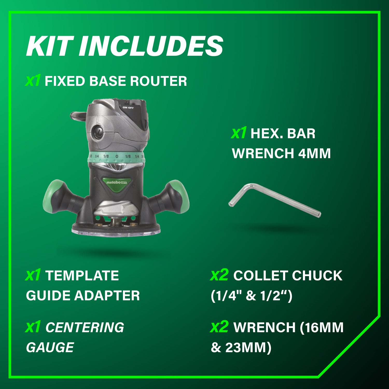 METABO M12VC 2-1/4 Peak HP Variable Speed Fixed Base Router