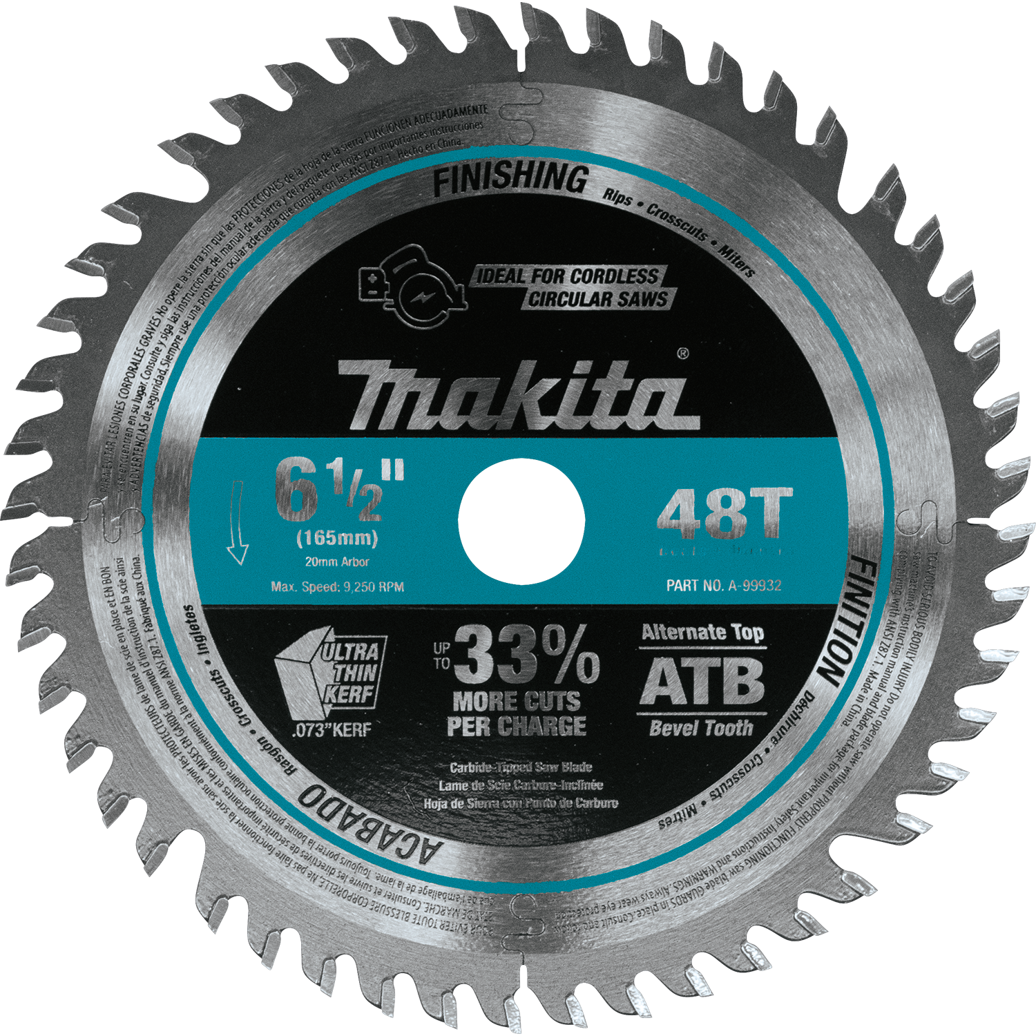 MAKITA A-99932 6-1/2'' 48T Carbide-Tipped Plunge Saw Blade