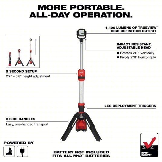 MILWAUKEE 2132-20 M12™ ROCKET™ Dual Power Tower Light