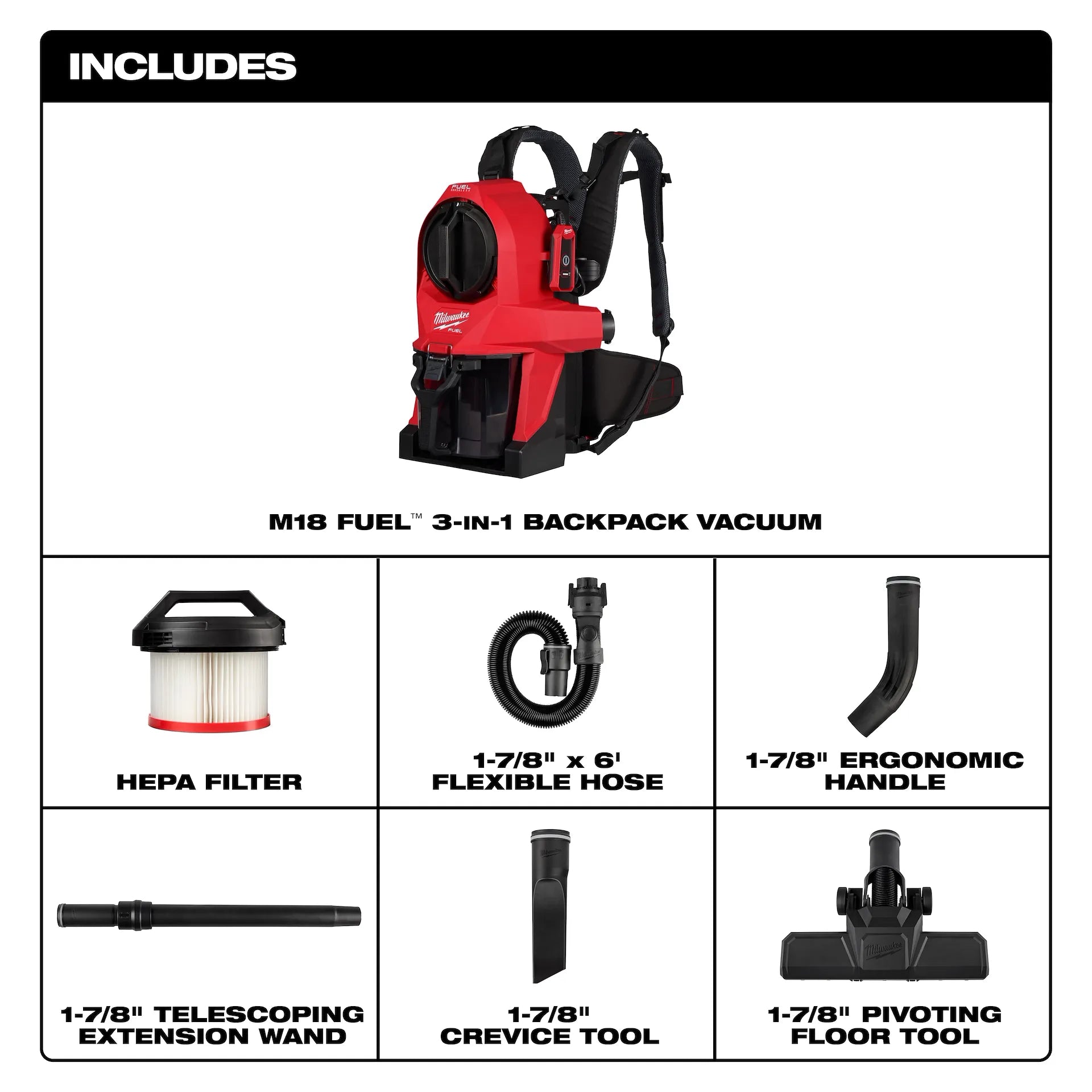 MILWAUKEE 0895-20 M18 FUEL™ 3-in-1 Backpack Vacuum