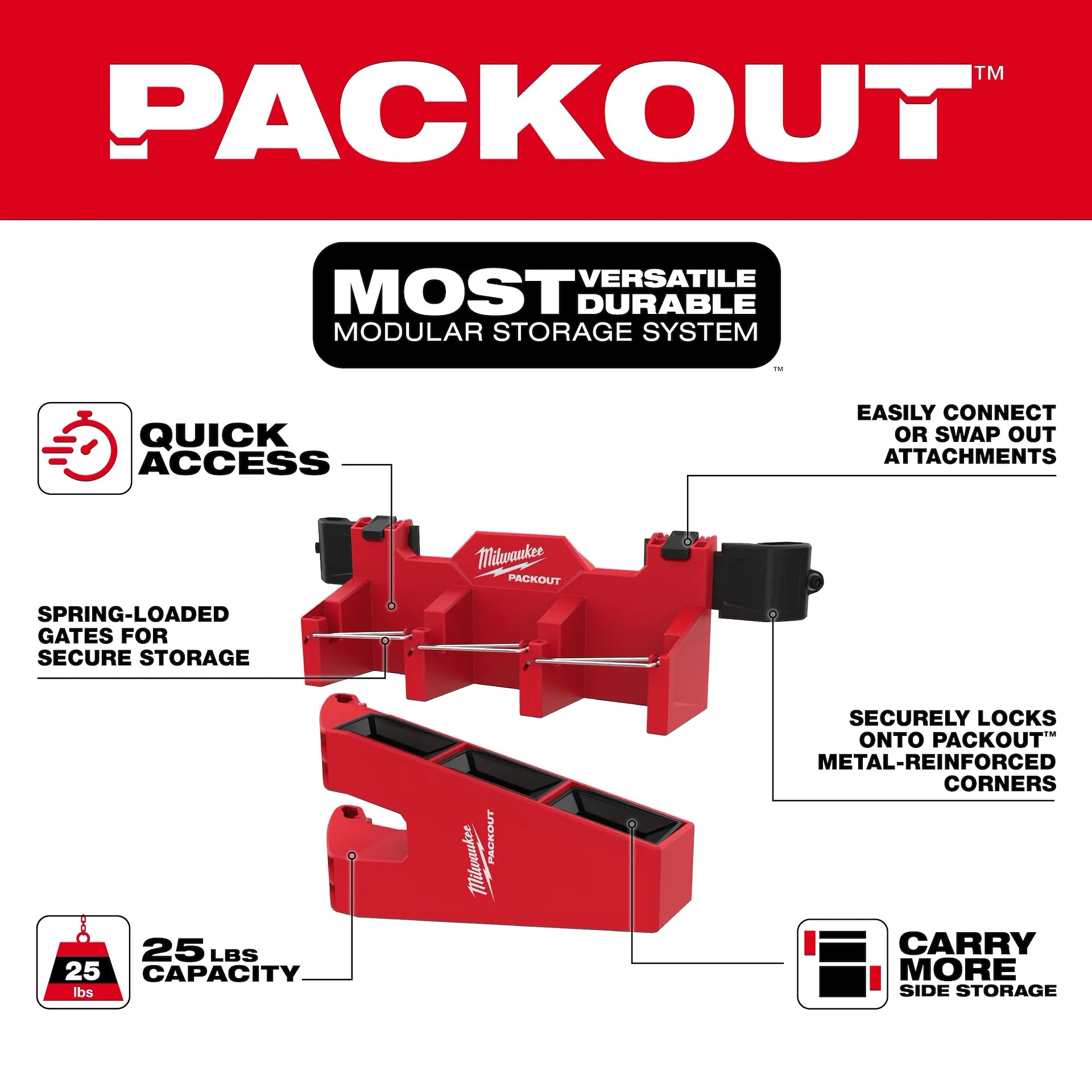 MILWAUKEE 48-22-8607 48-22-8607 PACKOUT™ Tool Box Long Tool Holder Attachment