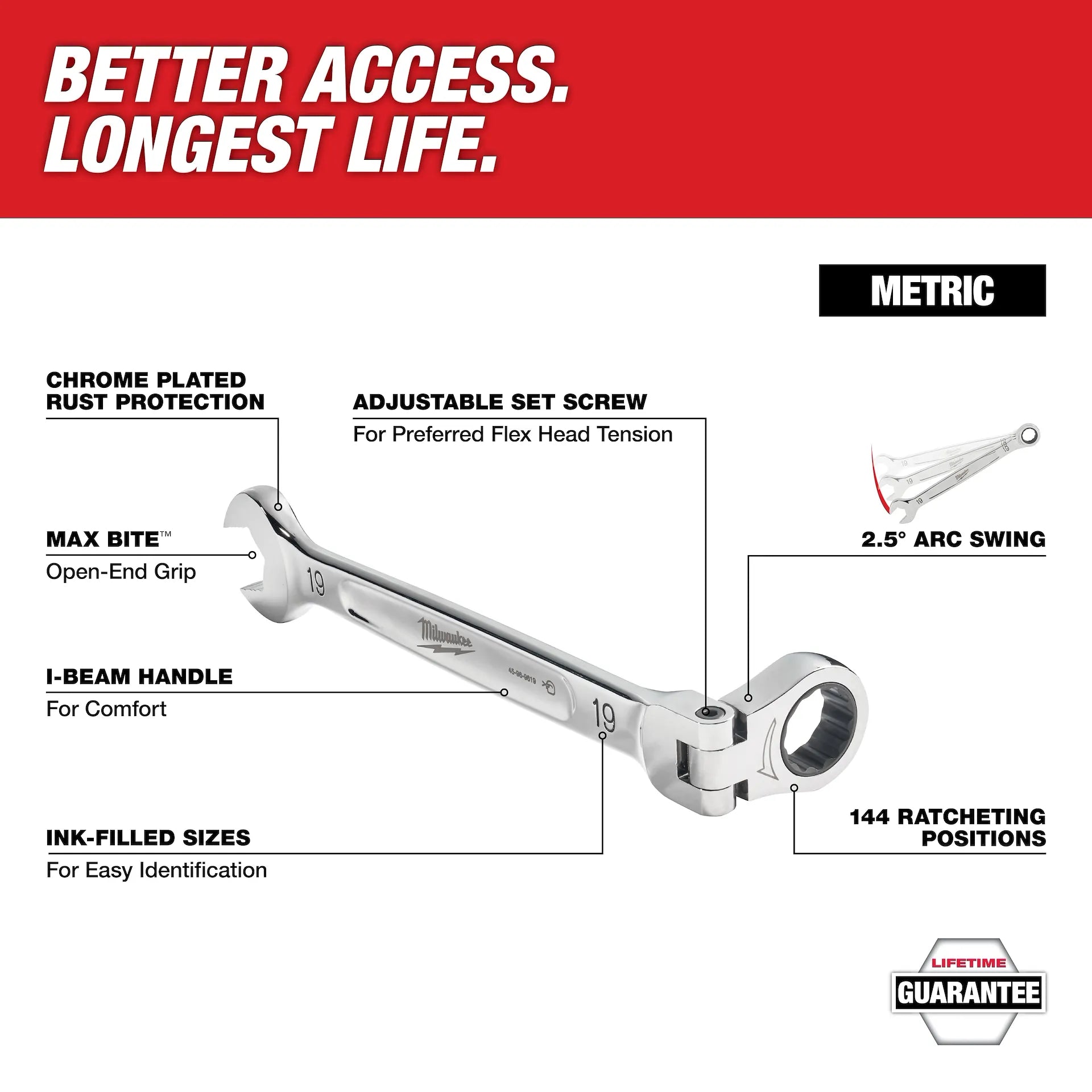 MILWAUKEE 48-22-9529 7pc Metric Flex Head Ratcheting Combination Wrench
