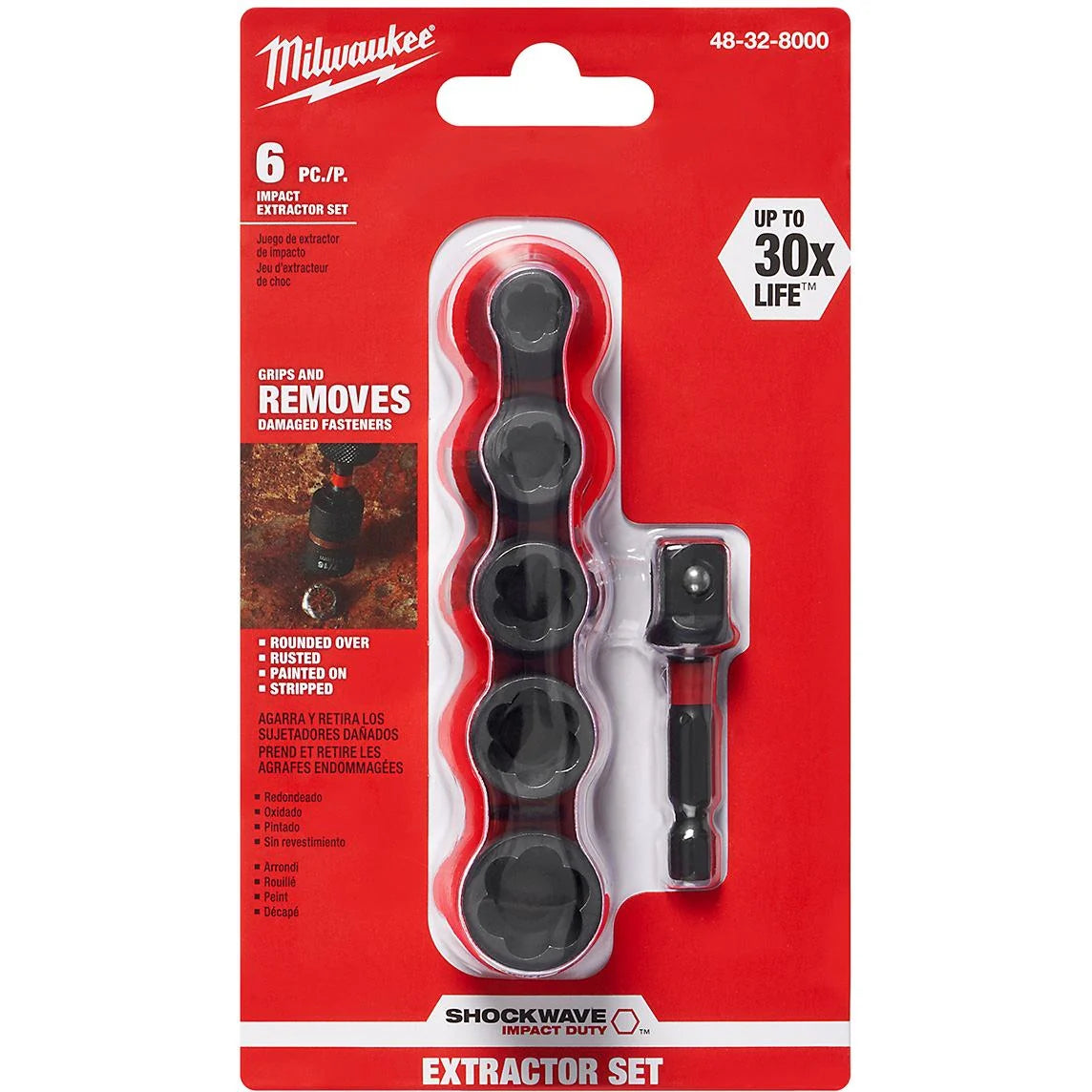 MILWAUKEE 48-32-8000 Shockwave Impact Extractor Set - 6-Piece