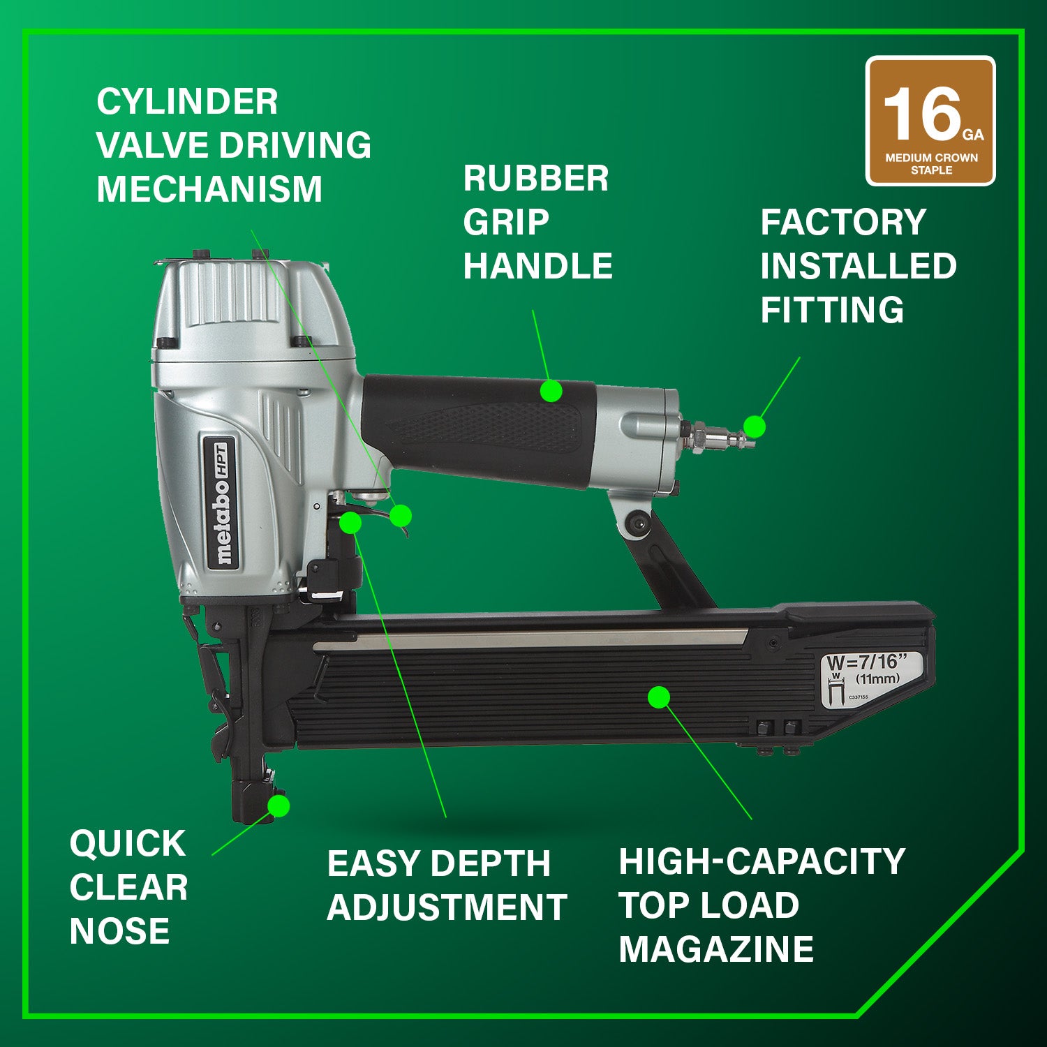 METABO N5008AC2M 16 Gauge 7/16 Inch Standard Crown Stapler