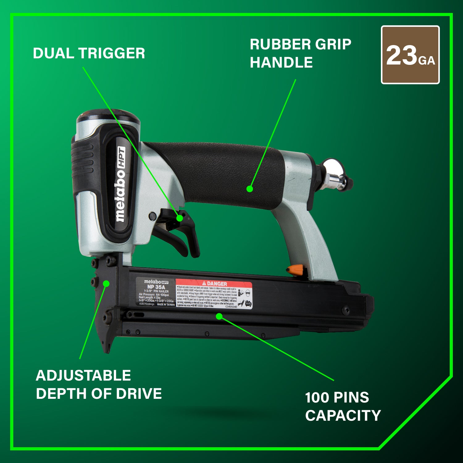 METABO NP35AM 1-3/8 Inch 23 Gauge Micro Pin Nailer