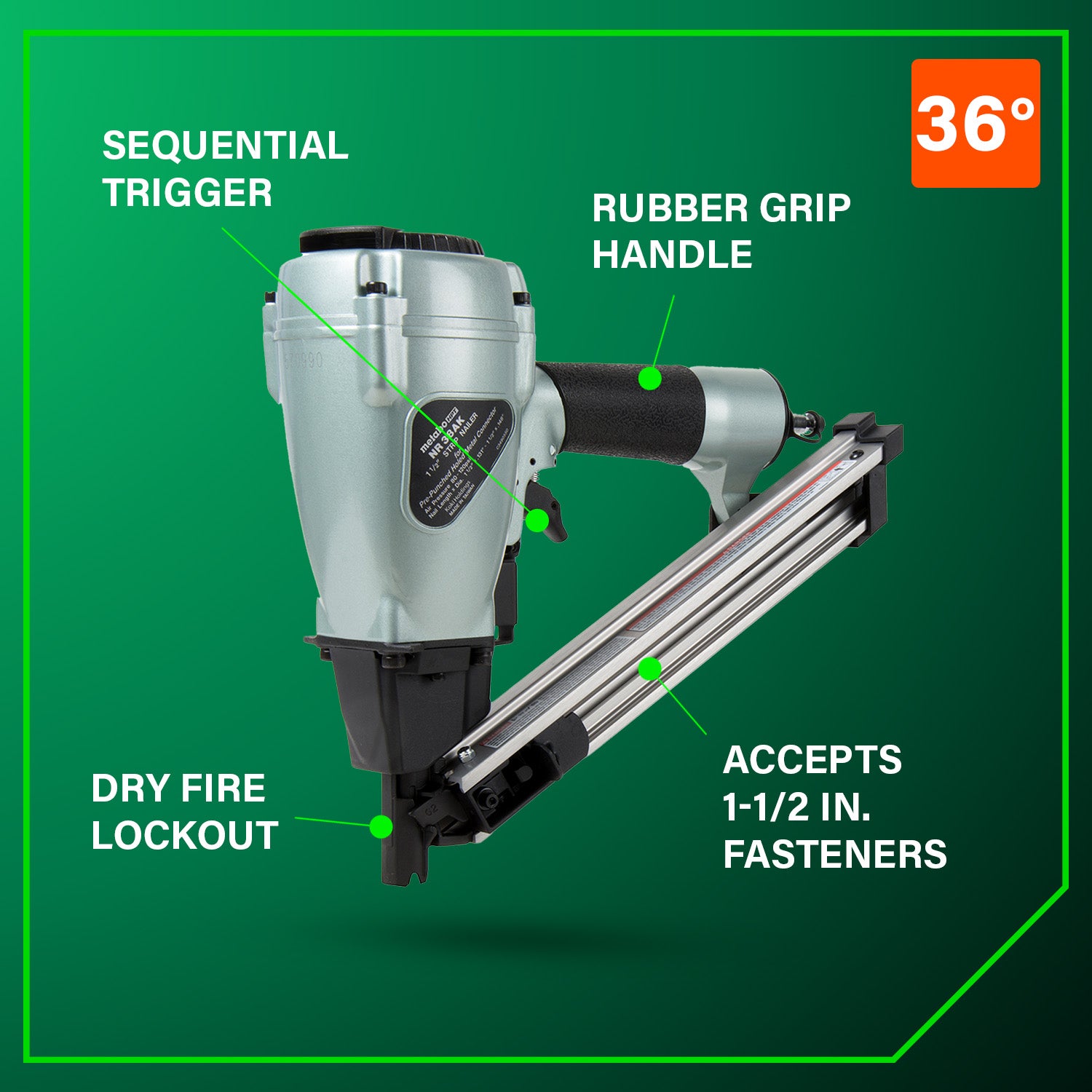 METABO NR38AKM 36 Degree 1-1/2 Inch Strap-Tite® Metal Connector Nailer