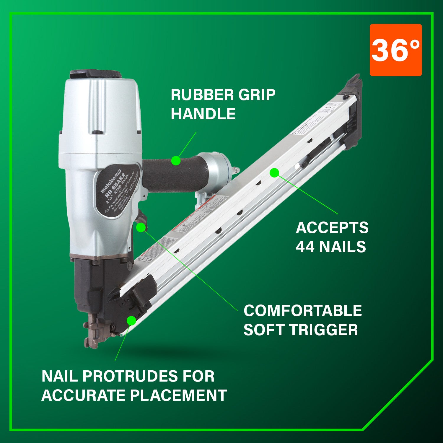 METABO NR65AK2M 36 Degree 2-1/2 Inch Strap-Tite® Metal Connector Nailer