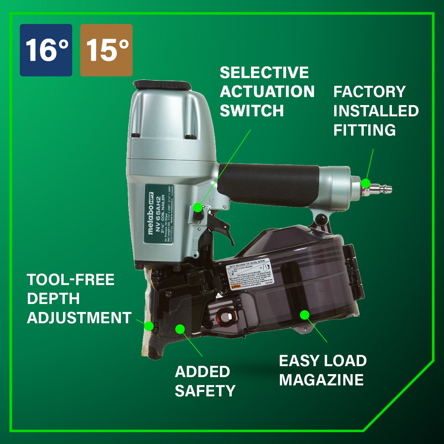 METABO NV65AH2M 2-1/2 Inch Coil Siding Nailer