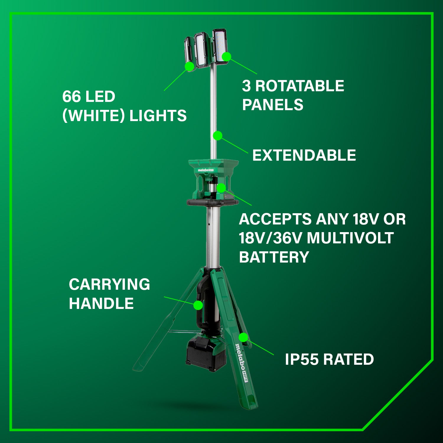 METABO UB18DG 18V MultiVolt™ Cordless 4,000 Lumen LED Tripod Site Light (Tool Body Only)