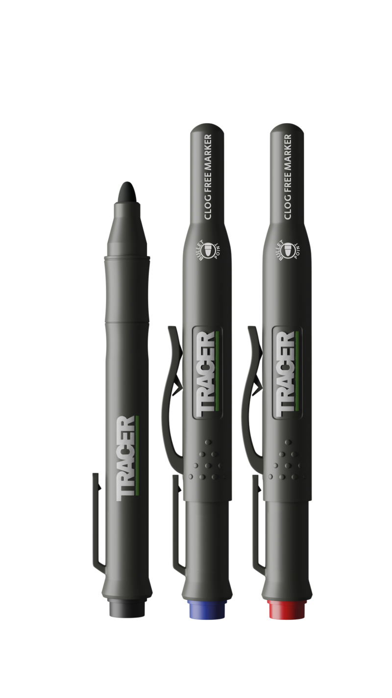 TRACER ACF-MK3 3pc Clog Free Marker Kit w/ 1x Black, 1x Blue, 1x Red Clog Free Marker & Site Holsters