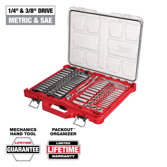 MILWAUKEE 48-22-9486 106pc 1/4" and 3/8" Metric & SAE Ratchet and Socket Set with PACKOUT™ Low-Profile Organizer